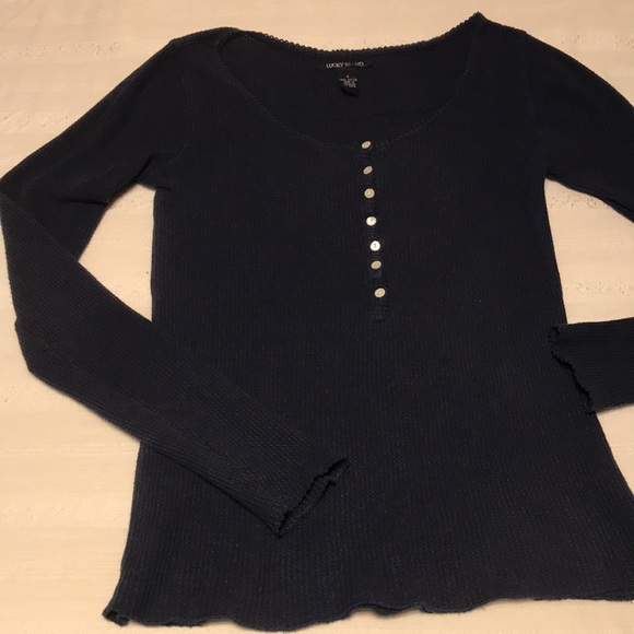 Ladies Lucky Brand Navy Thermal Top - Picture 2 of 7